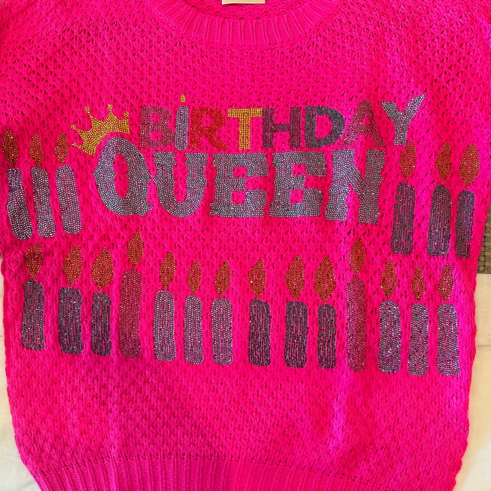 Judith March Birthday Queen Hot Pink Sweater